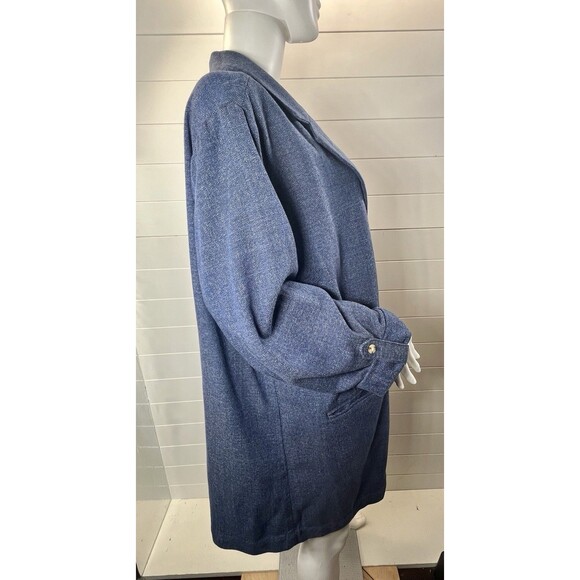 J. Jill Womens Blazer Coat L Open Front Lagenlook Chambray Blue Roll Tab Sleeve - Picture 5 of 12